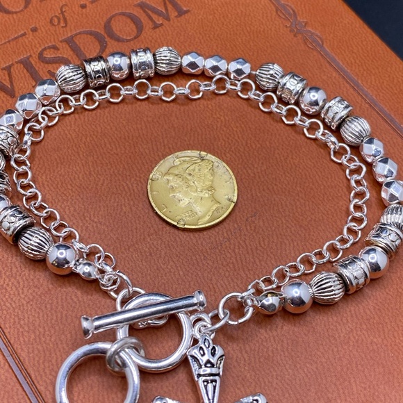 icon collection Cross Beaded & Chain Silvertone Bracelet NWT - Picture 7 of 7